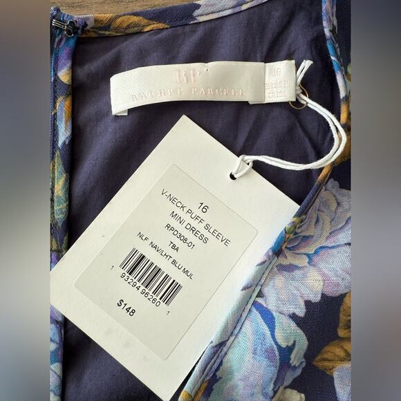 NWT Rachel Parcell Floral Linen Blend V-Neck Puff Sleeve Mini Dress Size 16 - Picture 8 of 13